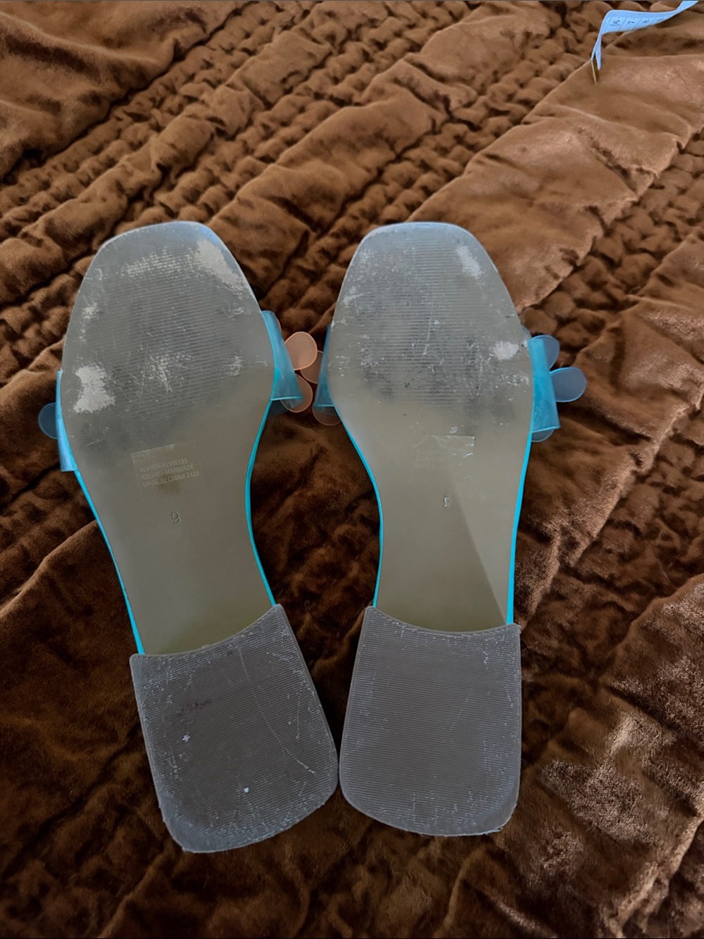 Betsey Johnson Turquoise Floral Jewel Slide Sandals - Picture 4 of 5
